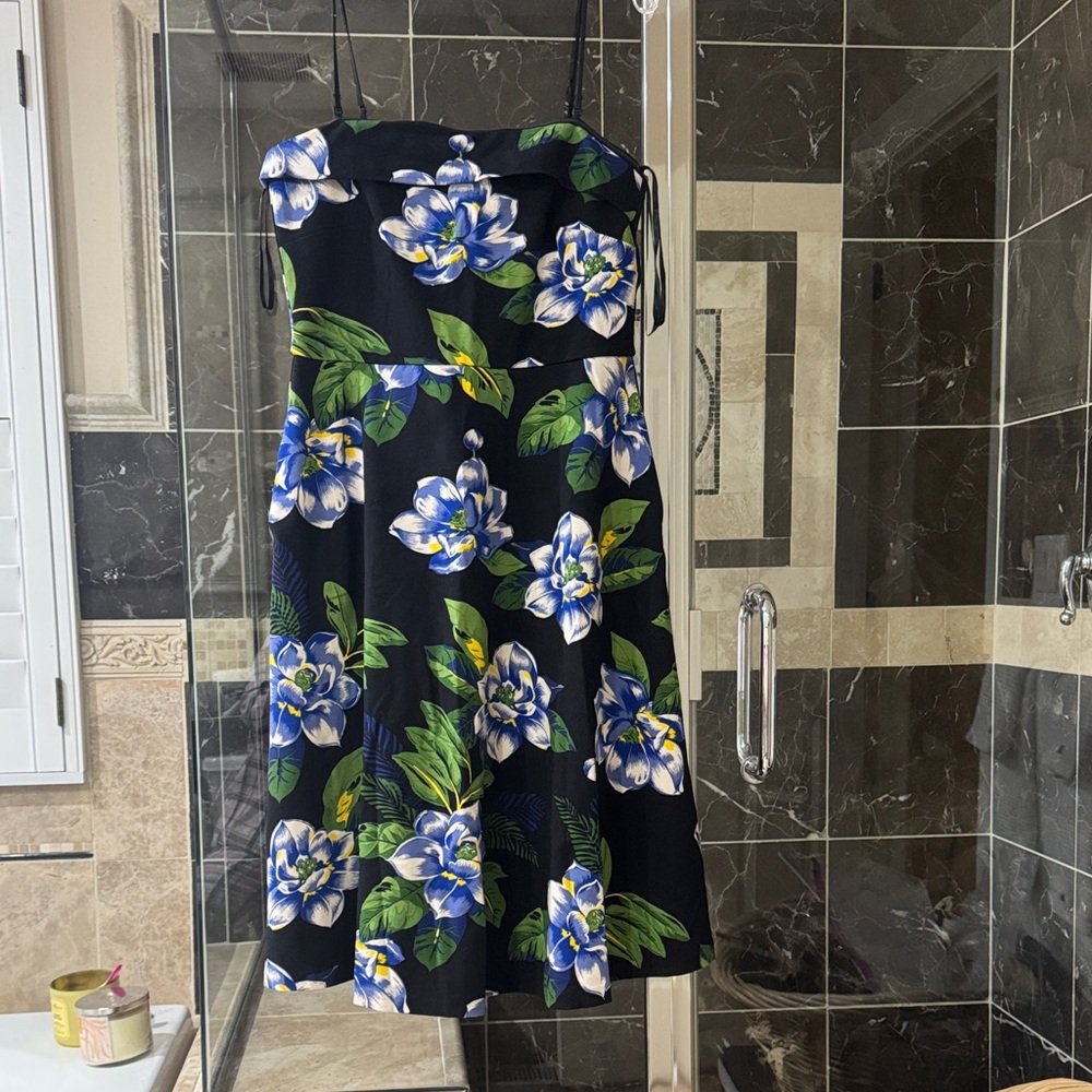 GAP Black Strapless Dress with Blue & White Floral Motif